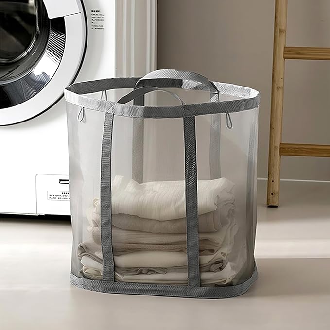 Mesh Bag with Handles, Collapsible Laundry Basket, Foldable Laundry Bag