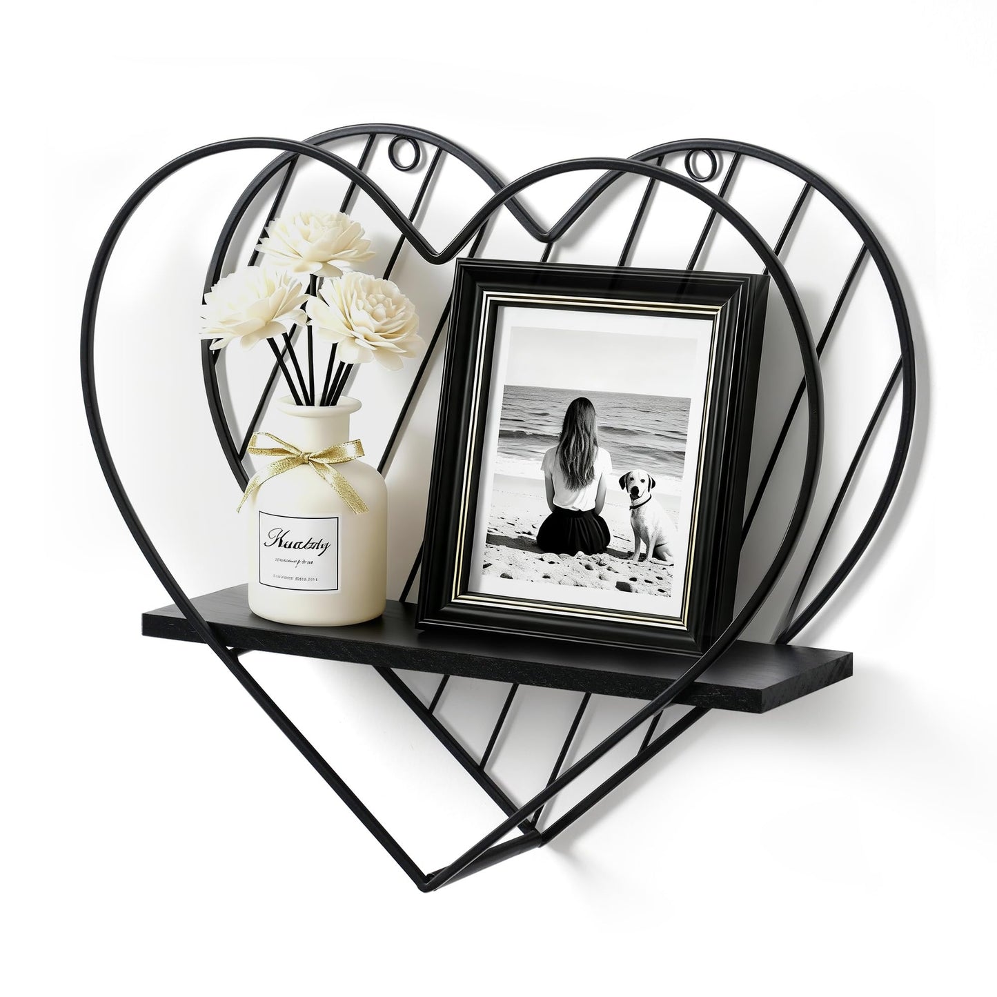 Afuly Floating Shelves - Black Wall Shelf, Heart Shaped Modern Minimalist Storage Rack Organizer for Bedroom, Bathroom, Living Room Home Decor