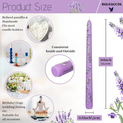 Printed Taper Candle - Baleagcdl Purple with Lavender Floral Long Candlesticks Handmade 10 Inch Drip Candle Sticks for Wedding Dinner Decor Holiday Gifts Set of 2