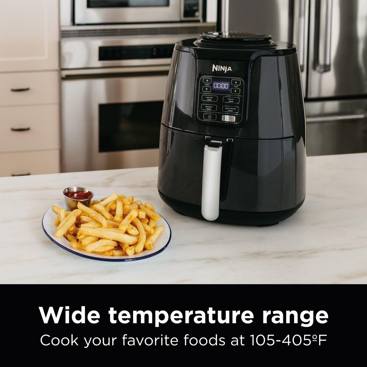 Ninja | Air Fryer | 4 QT Capacity | 4-in1 Roast, Crisp, Roast, Reheats, & Dehydrates | Dishwasher Safe Parts | Includes 20 Easy & Healthy Recipes | Compact | Grey | AF101