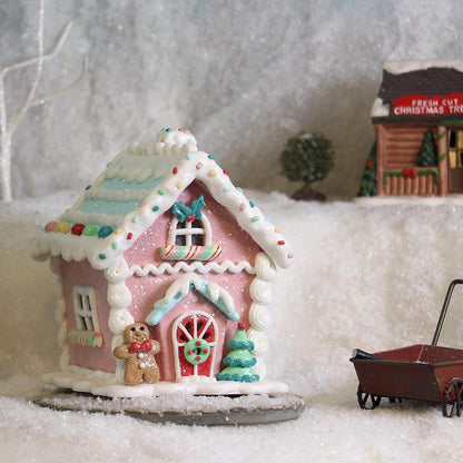 Season 2 Season Christmas Decorations 5.9" LED Gingerbread House Xmas Village Ornaments with Gingerbread Human Cookie and Christmas Pine Tree for Home Decor Holiday Decor