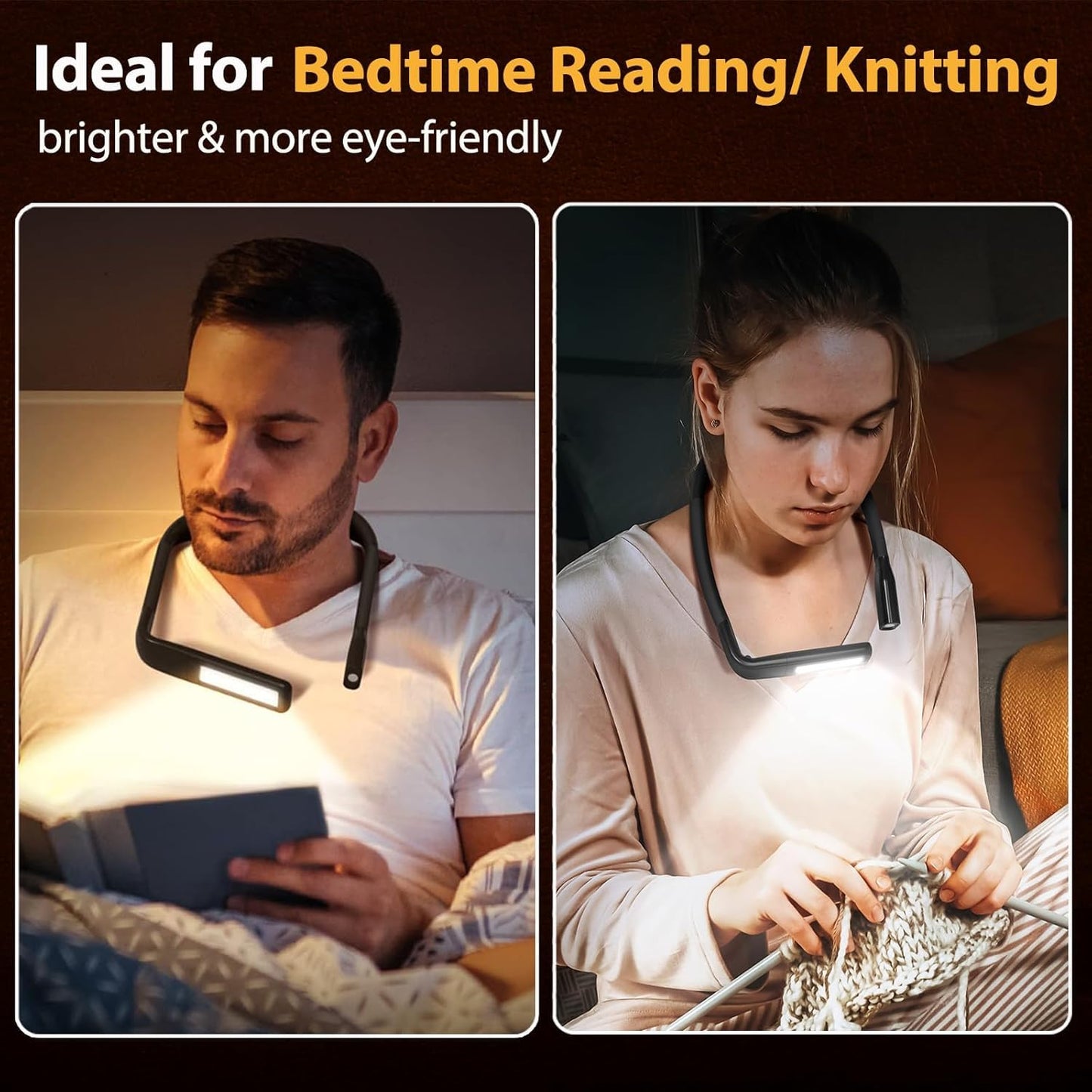 Neck Reading Light Book Lovers Gifts, Rechargeable 80Hrs Eye-friendly 3 Colors & Stepless Dimming Book Light for Reading, Christmas Stocking Stuffers for Men Women Camping Knitting Crochet Accessories