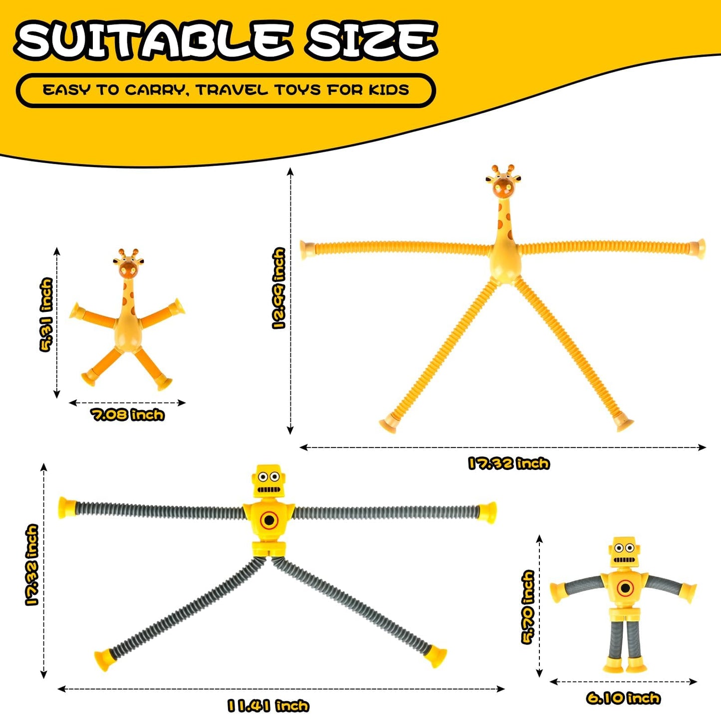 Robot Sensory Travel Toys 4Pcs for Toddlers Kid Boy Year Old Ages 3 4 5 6 7 8 9, Airplane Activities Suction Autism Pop Tube Fidget Toys Autistic Stocking Easter Basket Stuffer Valentine Gift for Kids