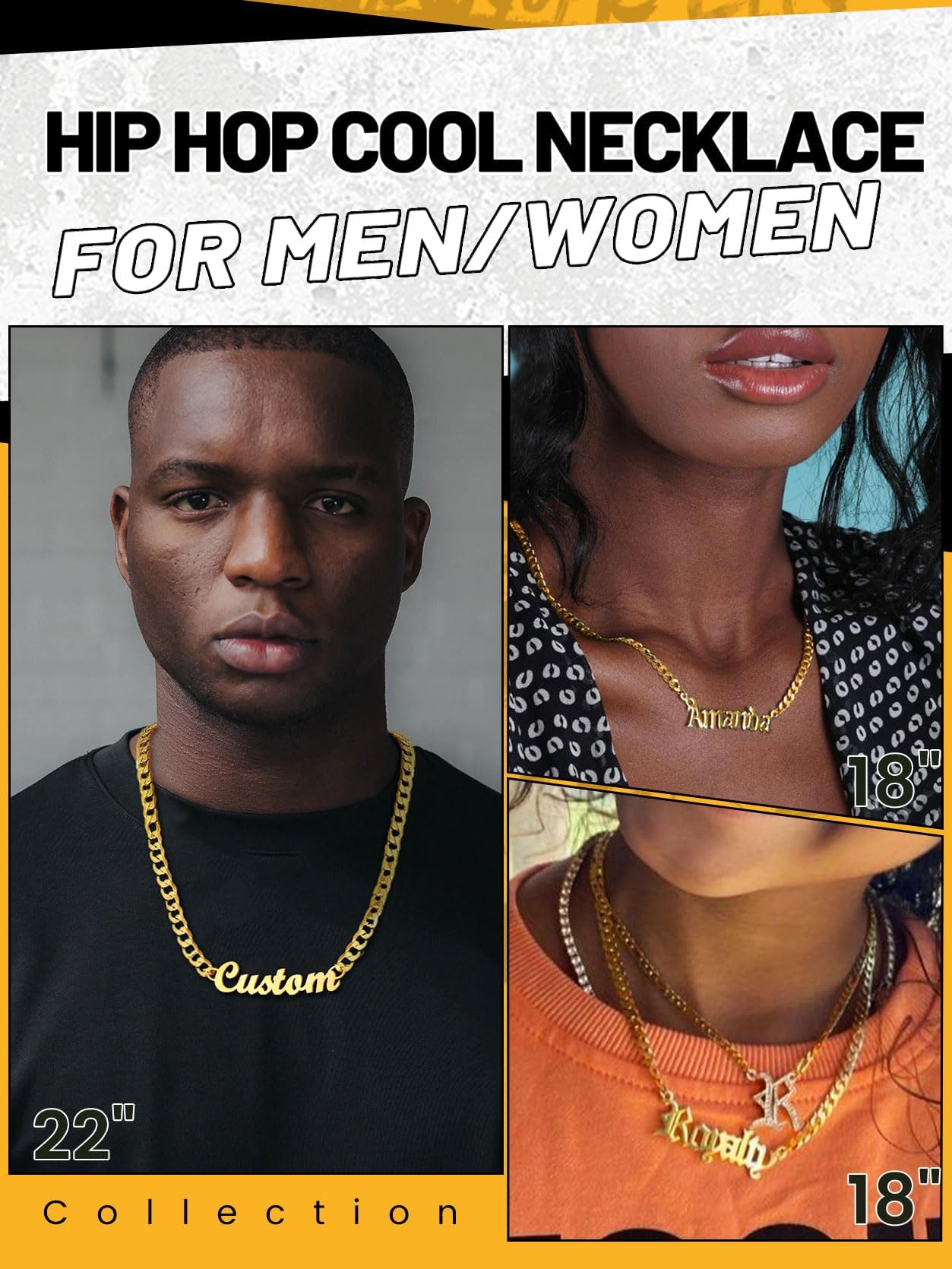 GoldChic Custom Name Necklace for Men, Gold Nameplated Personalized Initial Name Choker Necklace with Curb Chain Personalized Jewelry Gift for Women