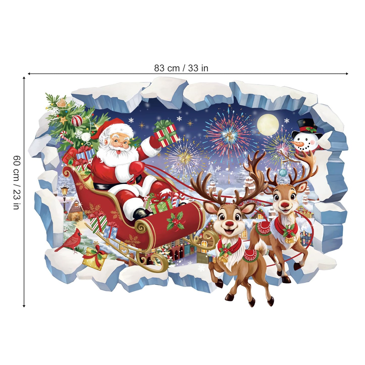wondever 3D Christmas Wall Stickers Santa Claus and Reindeer Snowman Christmas Window Wall Art Decals for Party Window Xmas Home Party