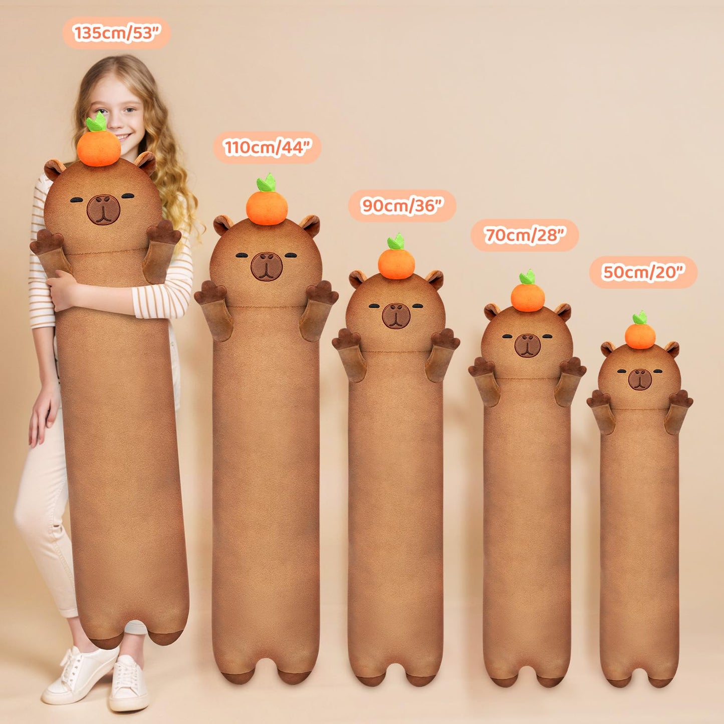 Mewaii 20in Long Plush Capybara Body Pillow, Cute Capybara Stuffed Animals Soft Plushies, Squishy Big Cuddle Pillow Toys Gift for Girls