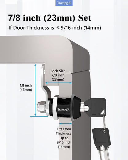 Trampgik RV Storage Locks, 7/8” Camper Compartment Storage Door Locks with Keys, for RV Camper Travel Trailer,Drawer Cabinet Toolcart Storage, 7/8 Inch 2 Locks with 4 Keyed Alike, Black
