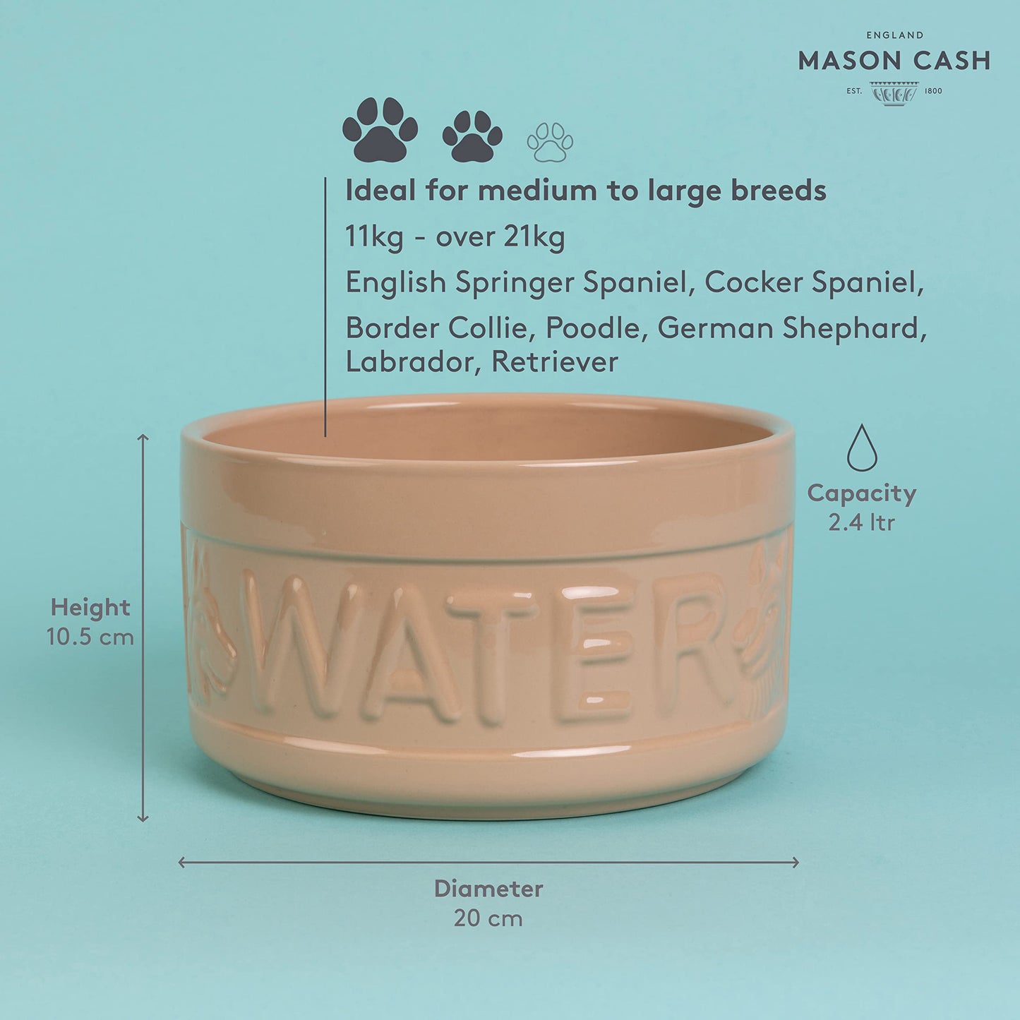 Mason Cash Cane Lettered Dog Water Bowl, 20 cm