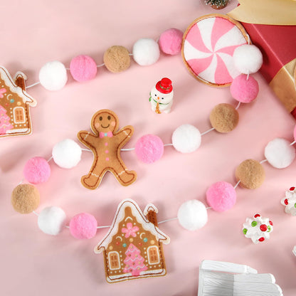 HunnmingRe 4th of July Garland 10 ft Ice Cream Pink White Brown Banner Wooden Patriotic Hanging Decoration for Independence Day Summer Home Mantel Wall Party Supplies(Gingerbread Style)