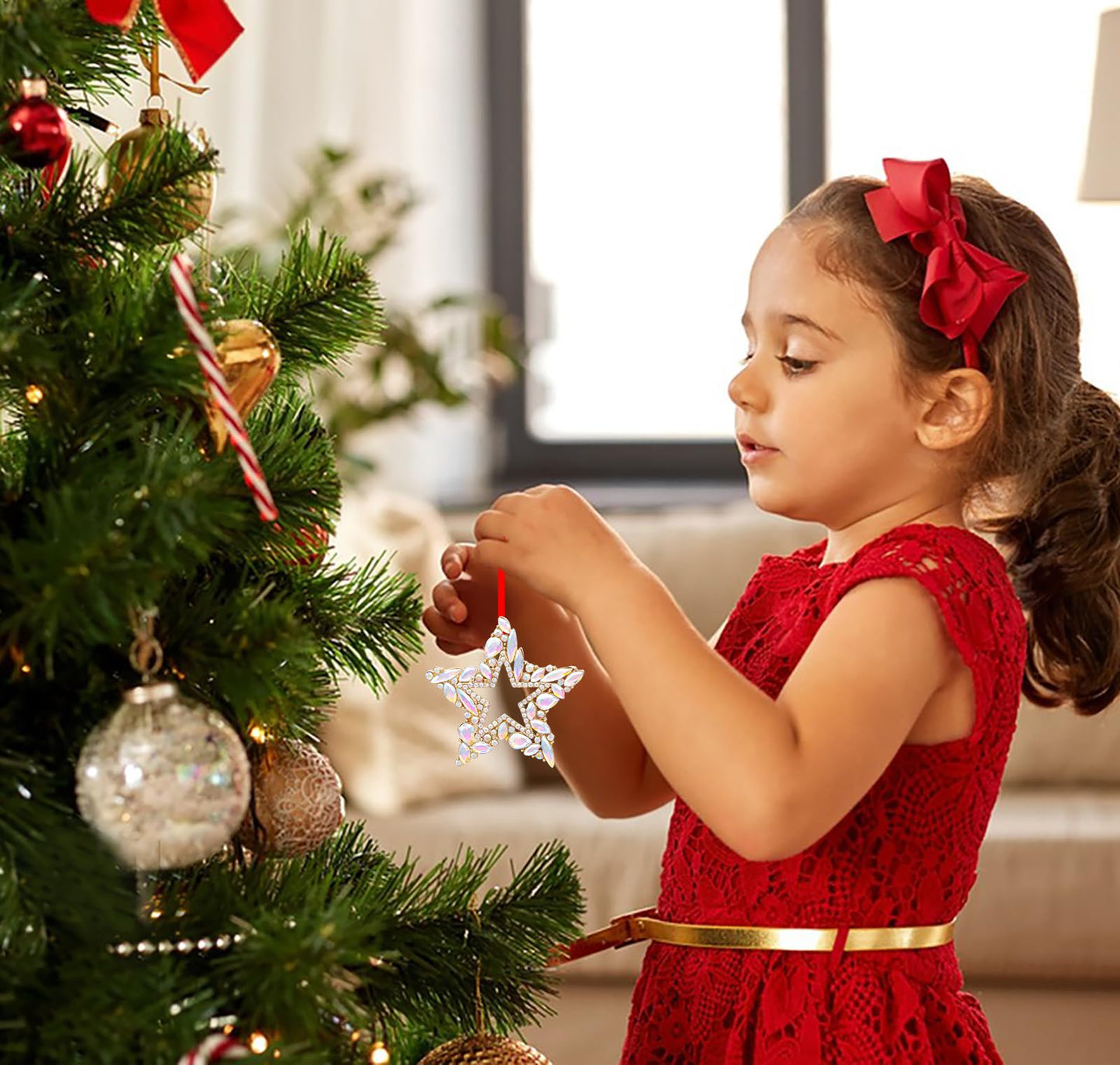 WaaHome Metal Star Christmas Ornaments 2026 Silver Hanging Star Keepsake Christmas Tree Ornaments Decorations Gifts for Women Girls Mom Sisters