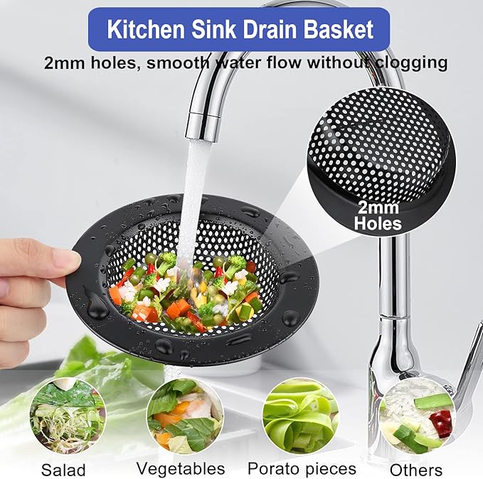 Kitchen Sink Drain Strainer 3 Pack Stainless Steel Sink Stopper, Anti-Clogging