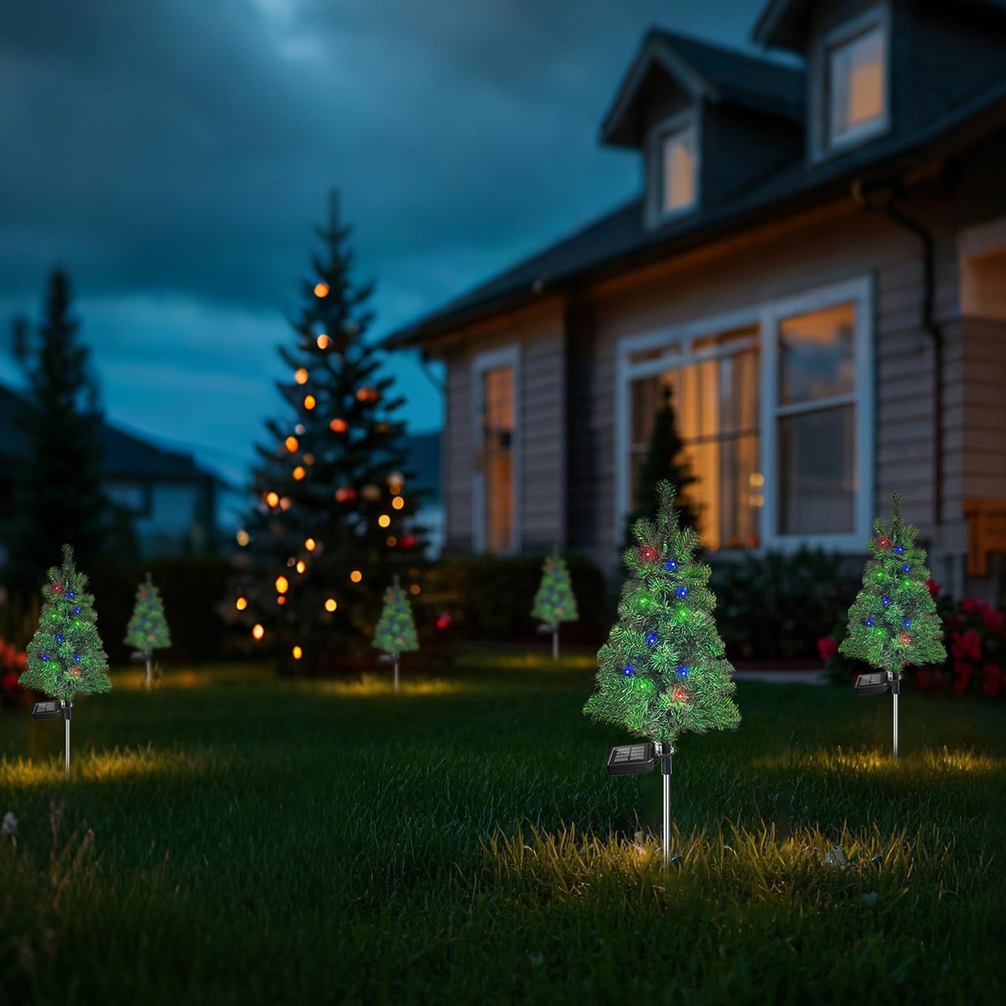 Solar Christmas Tree Garden Stake Lights Outdoor Waterproof Pathway Lights Xmas Tree Light for Lawn Patio Yard Front Porch Christmas Decor 2pcs