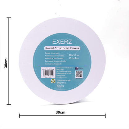 Exerz 30cm Round Canvas Panels 6pcs/ 3mm 280gsm 100% Cotton/Diameter 30cm Blank Artist Canvas Board/Triple Primed/Acid Free/Medium Grain - Oil & Acrylic