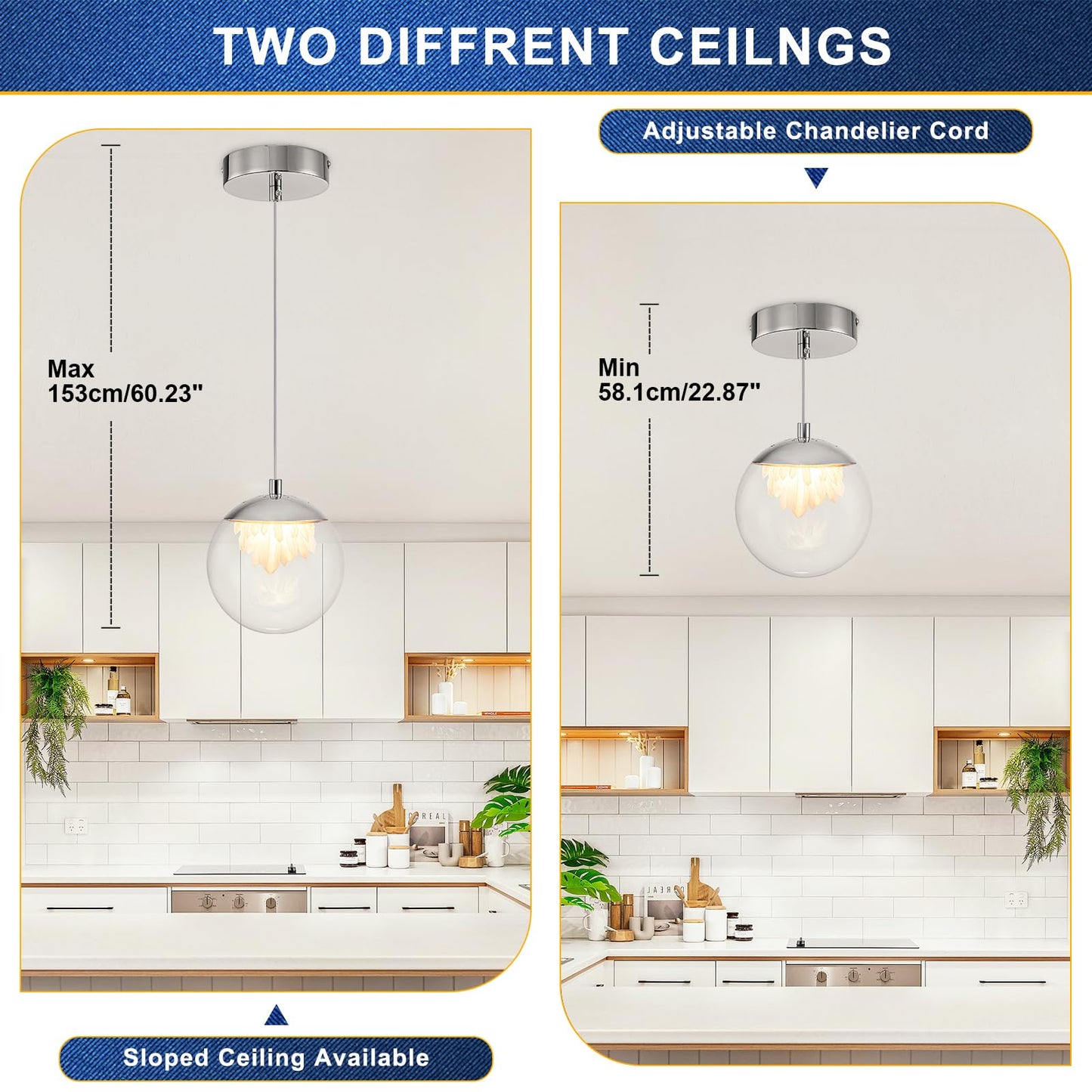 WILON 1 Light Globe Pendant Light Modern Led Ice Crystals Pendant Lights Chrome, 3D Printed 2700K-6000K Adjustable Galaxy LED Lamp for Bedroom,Restaurant,Hallway,Bar (1 Light)