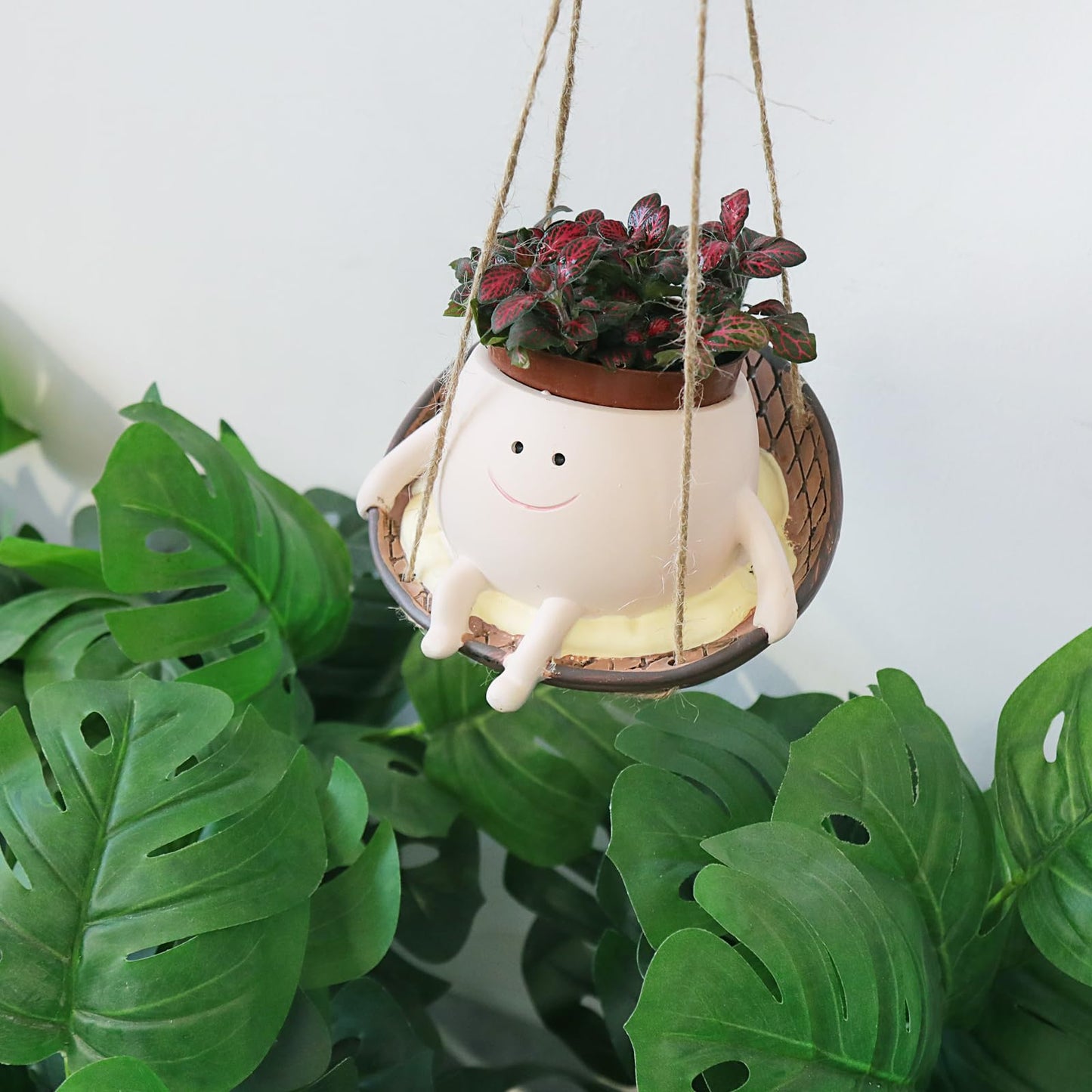 Pricetail Swing Chair Planter Hanging Plant Pots for Indoor Outdoor Plants, Cute Smiley Face Flower Pots Funny Swinging Planters Succulent Plants Live Gift Idea for Mother Lover Christmas (Small)