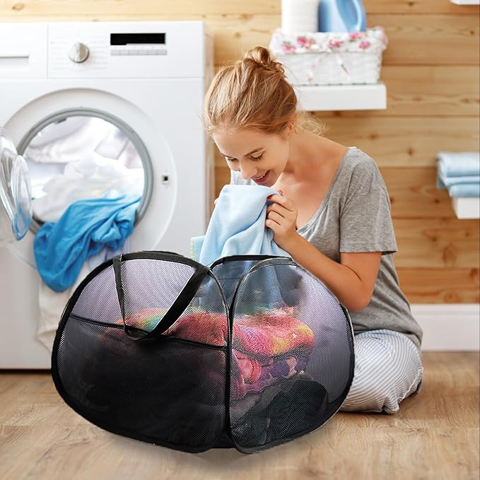 Collapsible Laundry Baskets, 90L Large Foldable Laundry Basket, Durable Mesh