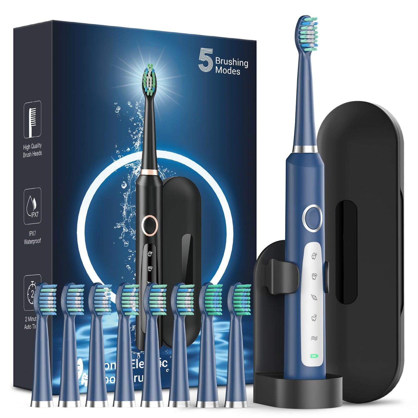 Rtauys M5 Sonic Electric Toothbrush for Adults and Kids - Rechargeable Electric Toothbrush Kids Ages 12+ and Adults with 8 Brush Heads & Travel Case, 120 Days Battery Life - Pink