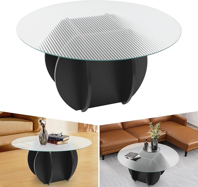 Round Glass Coffee Table for Living Room