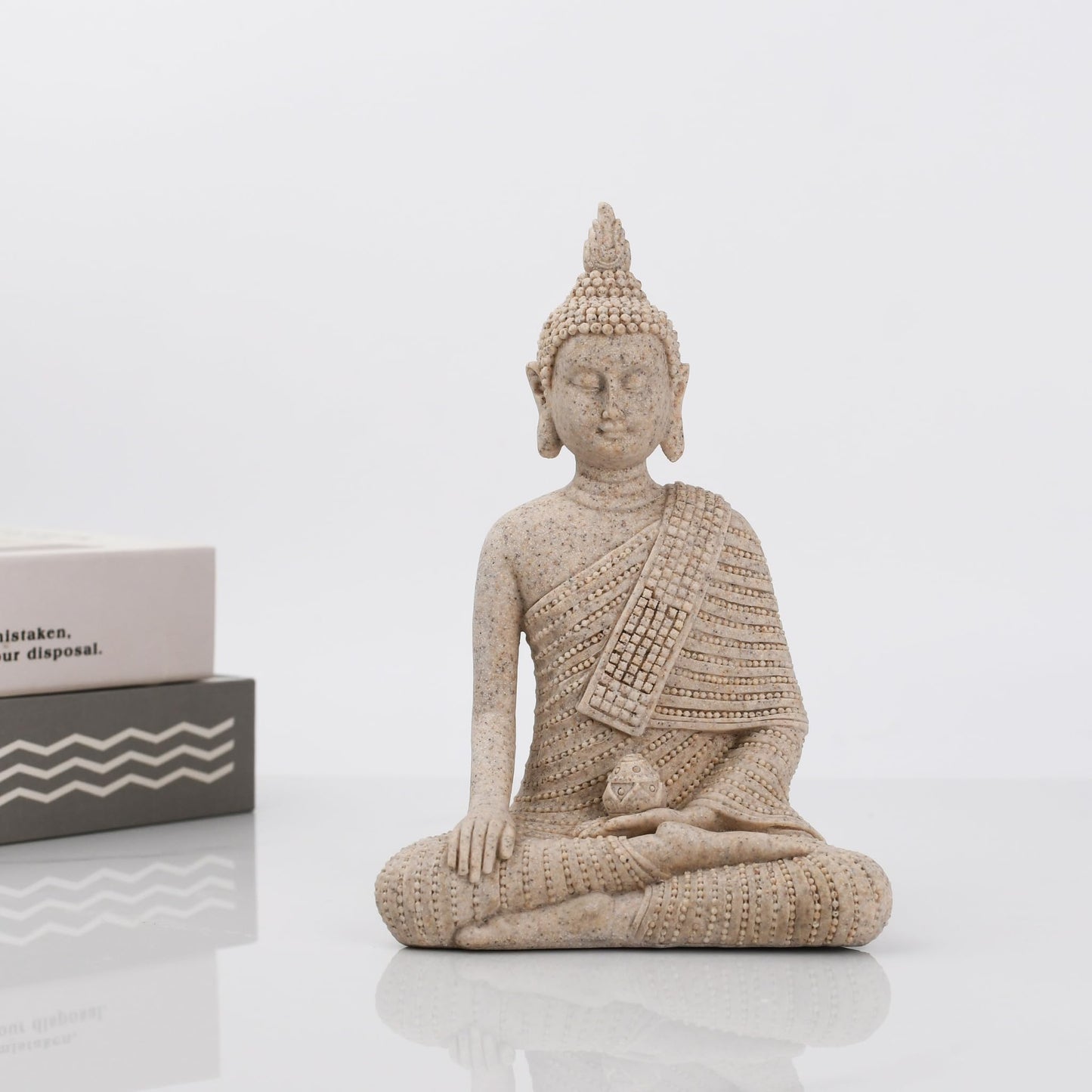 KalyZ@rts 6.5 Inch Hand-Painted Buddha Statue - Exquisite Meditation Sculpture for Home/Office Desk, Feng Shui Zen Decor, Unique Housewarming Gift - Pure Sandstone