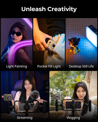 SMALLRIG Vibe P108 Pro RGB Video Light, Portable Led Camera Light for Photography, Cold Shoe Light, CRI95+, 2500-6500K, 12 Effects, Fill Light Accessories for Content Creator, Streaming