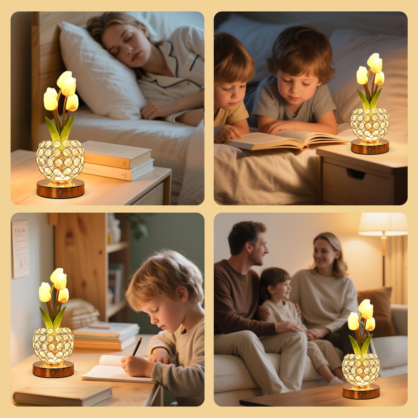 Komothala Tulip Flower Lamp,4000mAh Rechargeable Cordless Lamp with 3-Colour Stepless Dimming,Touch Control Cordless Table Lamp Night-Light for Home Decor,Unique Birthday Gifts for Women