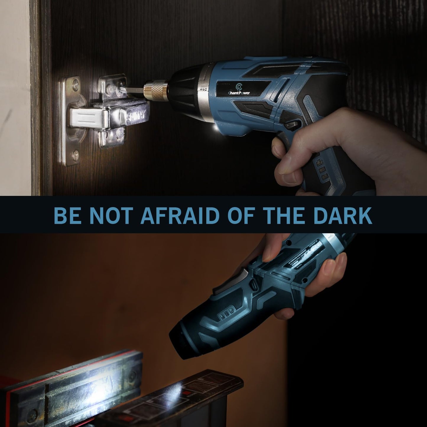 C P CHANTPOWER Cordless Electric Screwdriver Set, 6 +1 Torque Setting Rechargeable 4V Small Screwdriver with 11 Accessories, Flashlight and Charger Blue