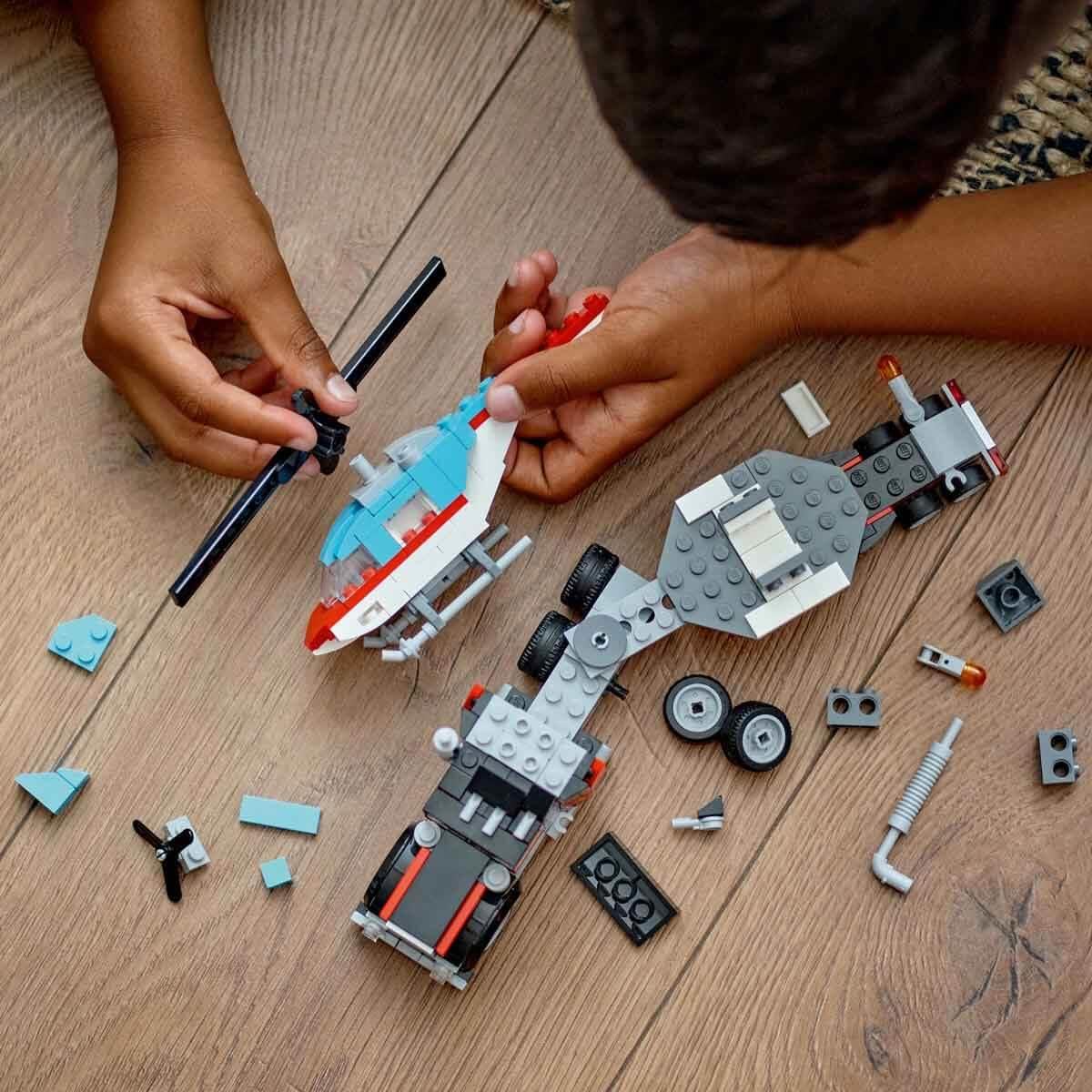 LEGO Creator 3in1 Flatbed Truck with Helicopter Toy to Propeller Plane and Fuel Lorry to Hot Rod and SUV Car Toys for 7 Plus Year Old Boys, Girls and Kids who Love Cool Vehicles, Gift Idea 31146