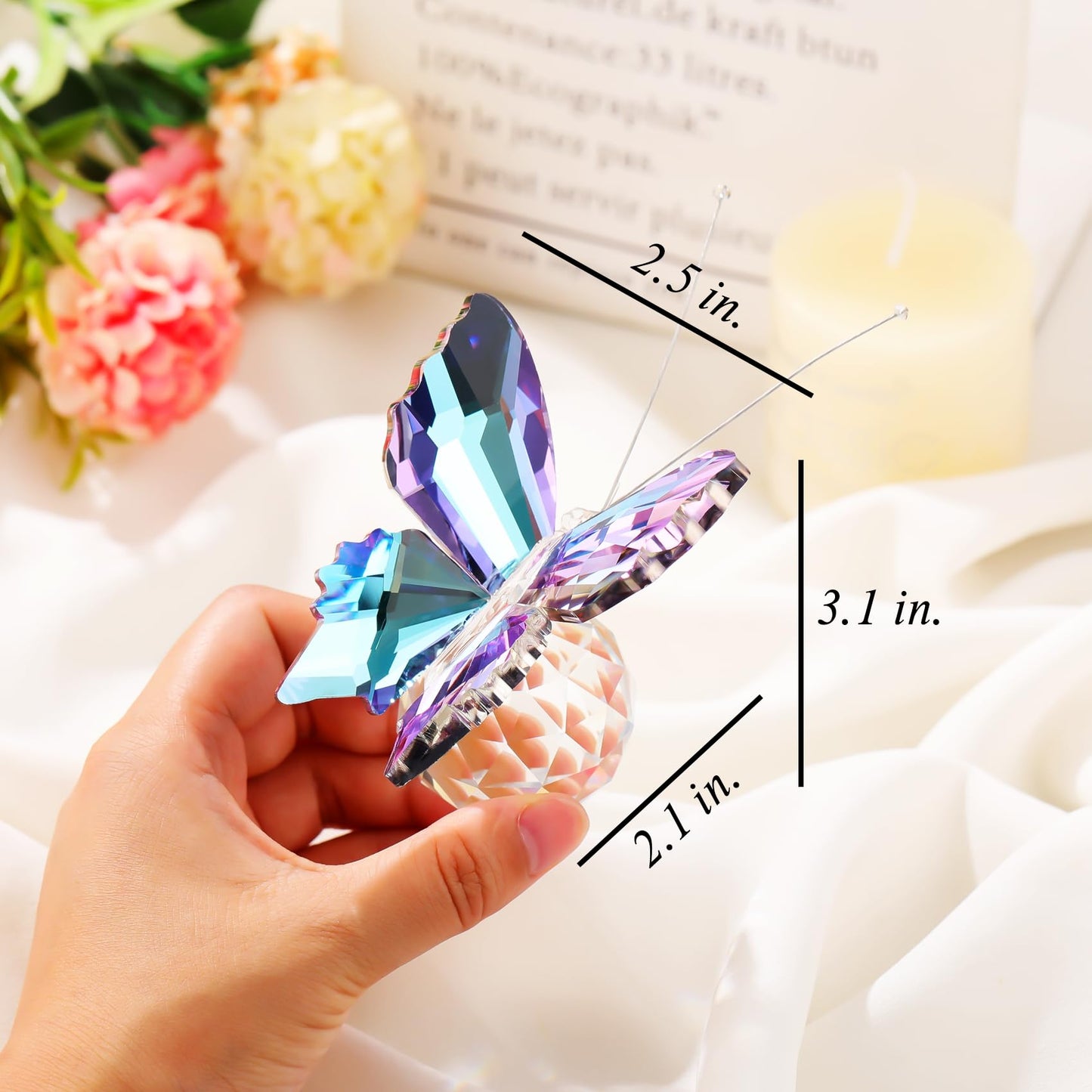 YWHL Light Purple Crystal Butterfly Figurine Decor, Glass Butterfly Gifts for Women with Base, Animal Collectible Statue Ornament for Home Office