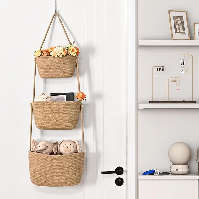 Hanging Storage Baskets, Over the Door Basket, Cotton Wall Baskets Storage