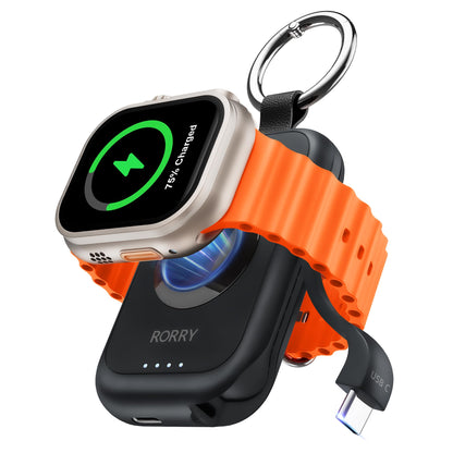 RORRY Portable Charger for Apple Watch, 2500mAh Fast Charging for iWatch Charger, Travel Essentials Gifts with Built-in USB C Cable for Apple Watch Series 11 10 9 8 7 Ultra 3 2 SE Accessories, Black