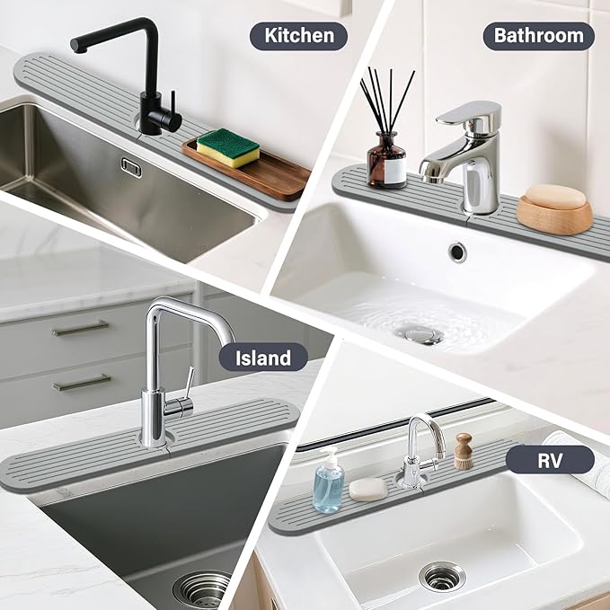 Stone Faucet Mat for Kitchen Sink, 2 Set/4PCS Quick Dry Diatomaceous Earth Tray