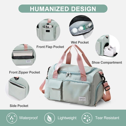 Small Gym Bag for Women, Travel Duffle Bag Carry On Weekender Bag with Shoe Compartment, 05#green, Gym Bag & Toiletry Bag, Gym Bag&toiletry Bag