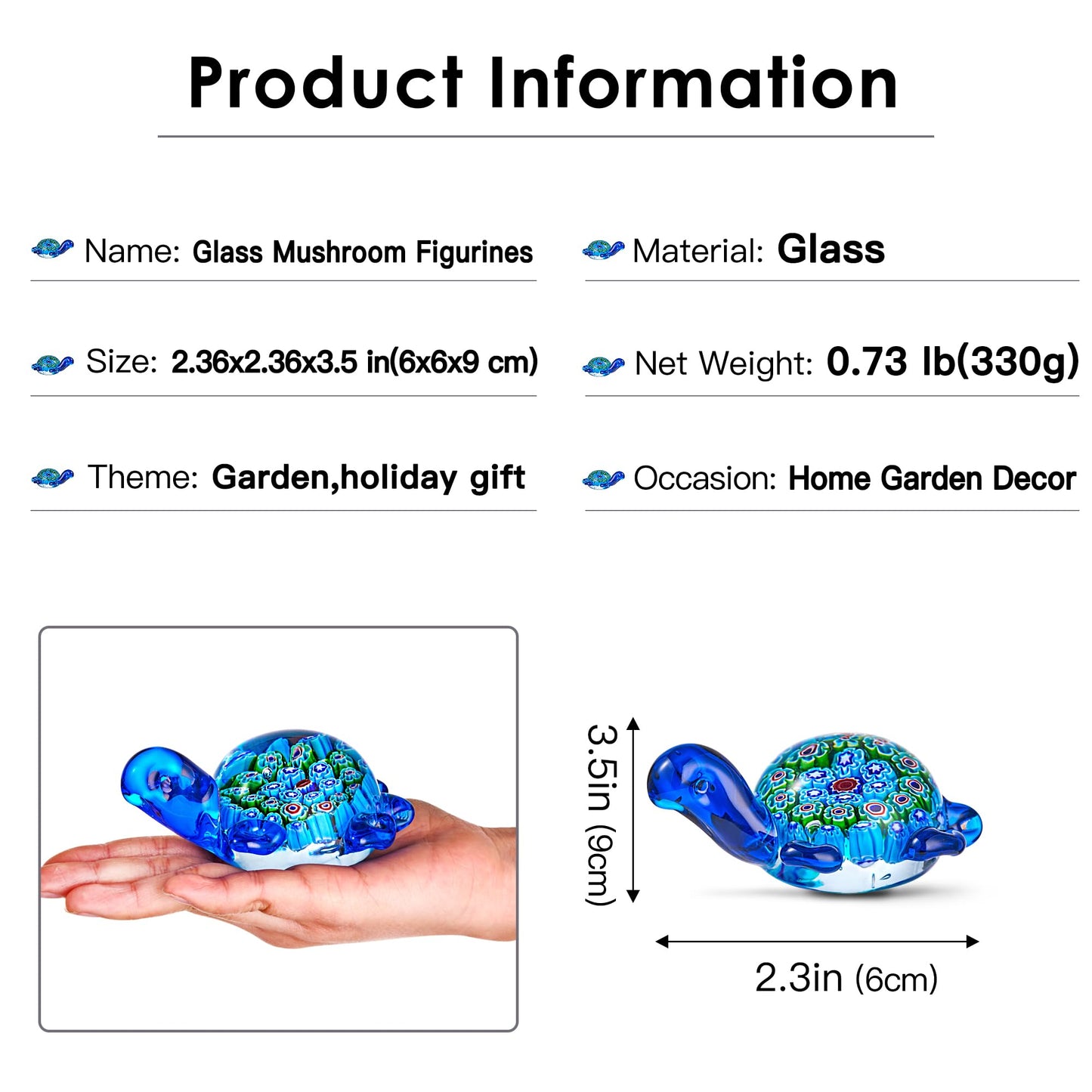 Hand Blown Glass Sea Turtle Figurine Paperweight,Sea Animal Ornament for Home Decor,Sea Animals Collection for Birthday Gift,Glass Tortoise Sculpture