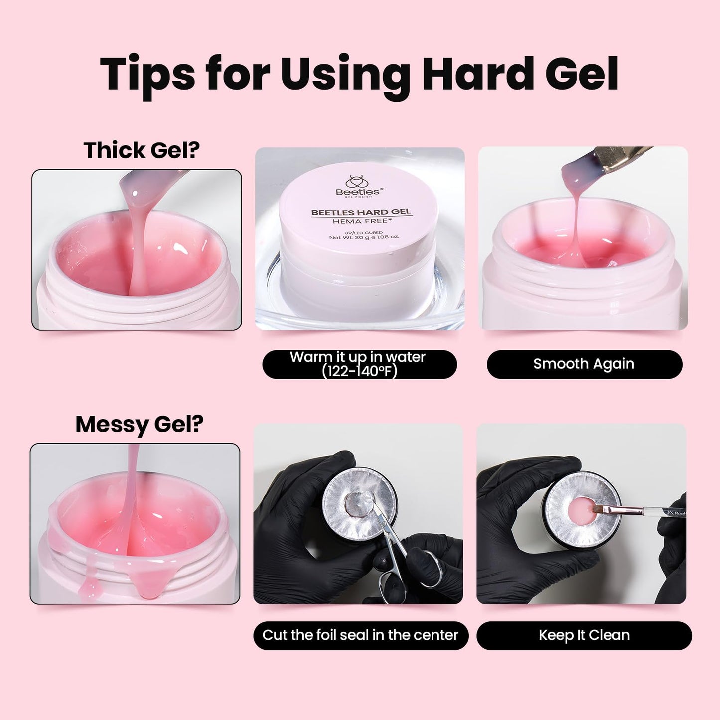 Beetles Hema Free Hard Gel for Nails,2.12 oz 9 in 1 Hard Gel for Nail Extension & Strengthening Broken Nail Repair with Flat Brush 100 Pcs Nail Forms UV LED Lamp Cured Salon Nail Technicians Women