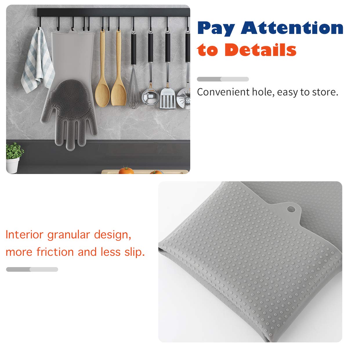 VavoPaw Pet Grooming Gloves - Dog Bathing Shampoo Brush with High Density Teeth, Heat Resistant Silicone Five Finger Design for Bathing and Massaging Dogs and Cats, Gray