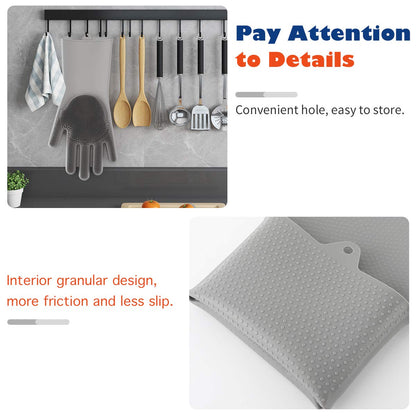 VavoPaw Pet Grooming Gloves - Dog Bathing Shampoo Brush with High Density Teeth, Heat Resistant Silicone Five Finger Design for Bathing and Massaging Dogs and Cats, Gray