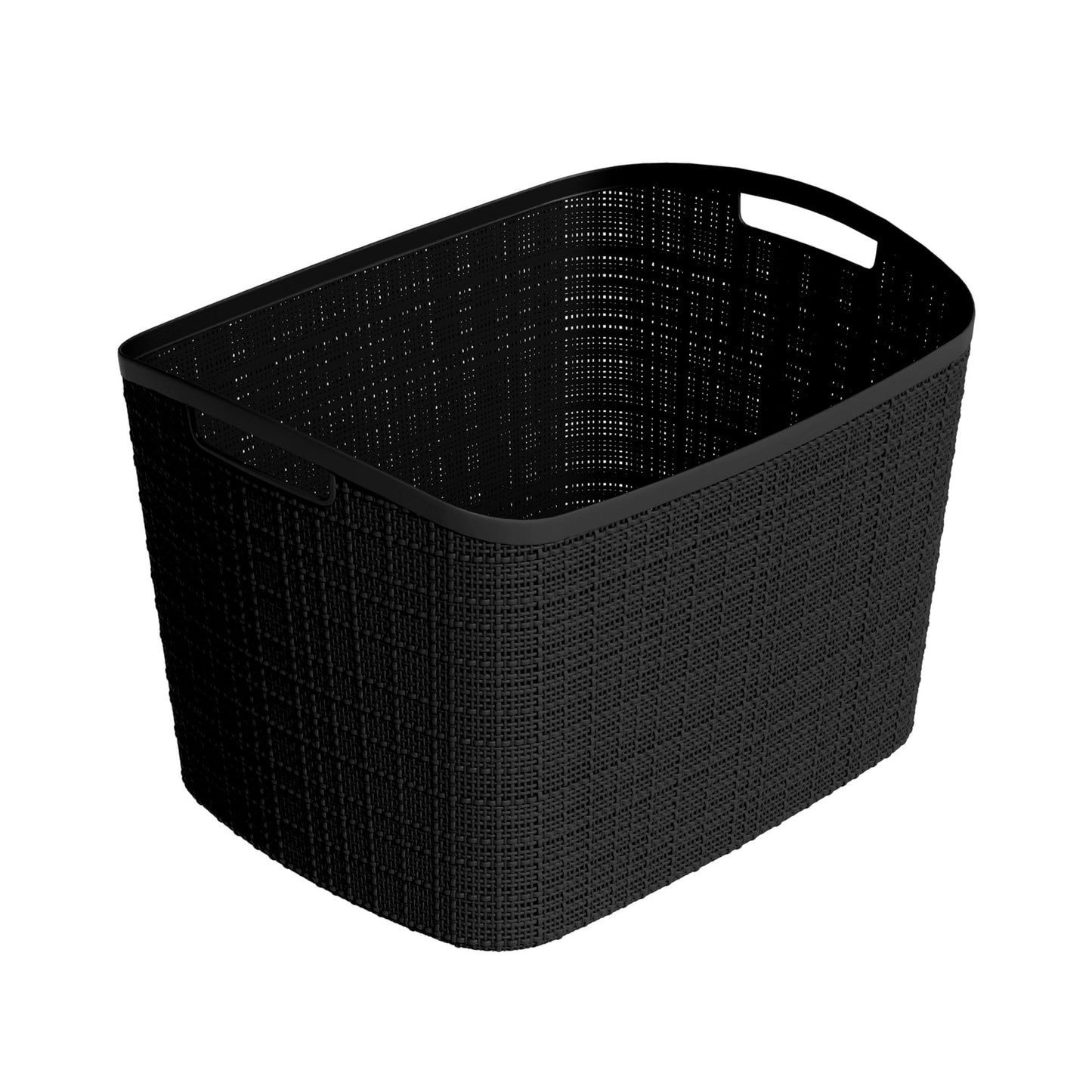 Curver Set of 2 XL 30.5L Jute Decorative Plastic Organization and Storage Baskets - Perfect Bins for Home Office, Closet Shelves, Kitchen Pantry and All Bedroom Essentials, Black