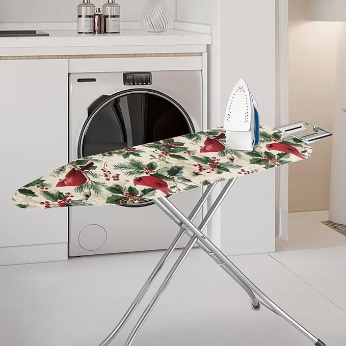 Christmas Cardinal Ironing Board Cover and Pad, Thick Scorch Resistant Padding