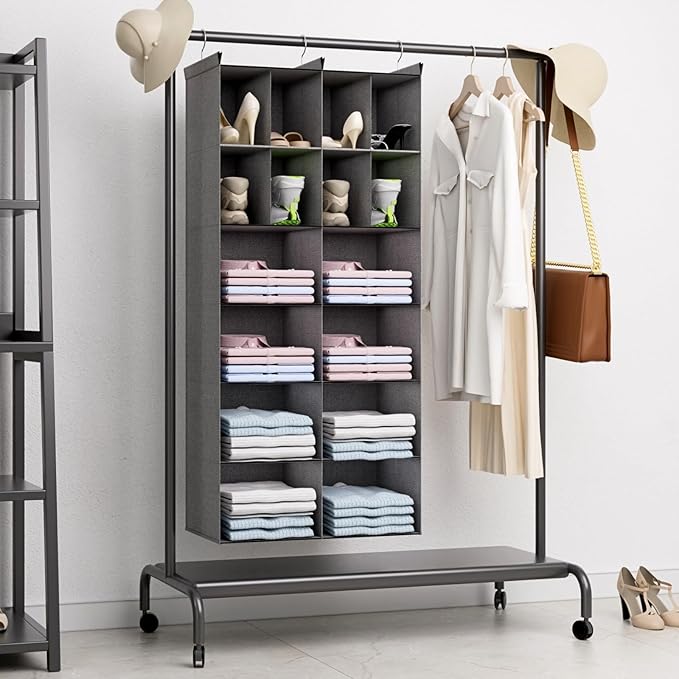 Ofiray-home 6 Tier Hanging Closet Organizer, 16 Compartments Sweater Organizer