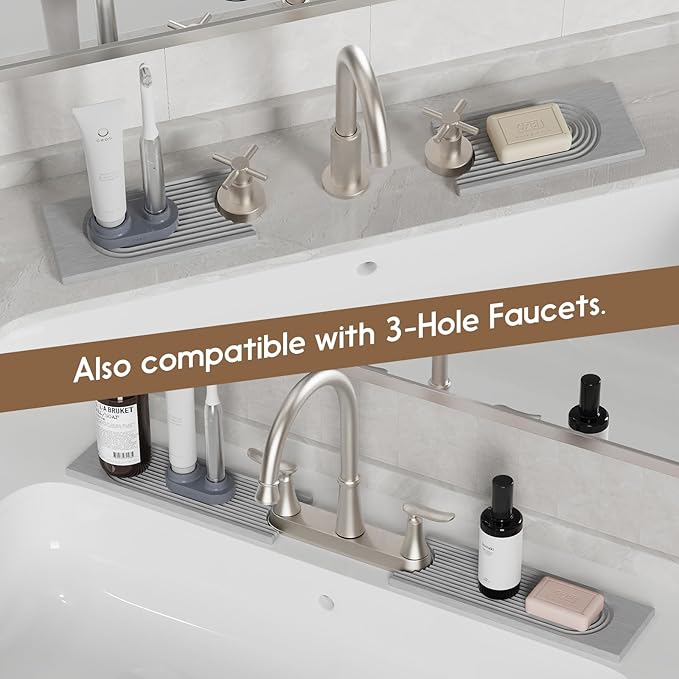 Faucet Mat for Kitchen Sink, Diatomite Quick Drying Tray, Long 23.6'' Kitchen