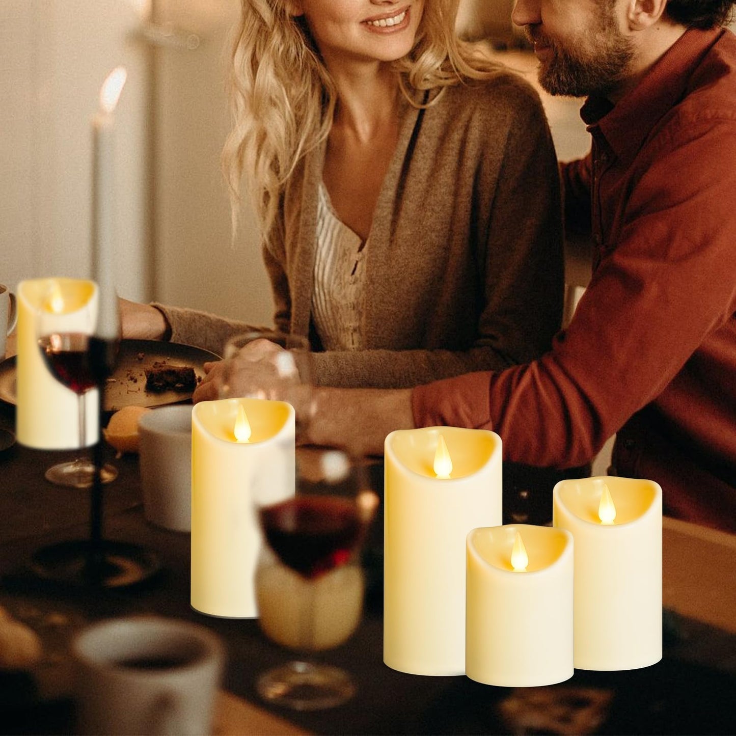 LEOSAN led Flameless Candles Outdoor Indoor Battery Operated Flickering Candles with Remote Timers, Won't Melt, Ivory Plastic D3inxH4in5in6in for Halloween, Party, Valentine's Day, Wedding 9 pcs