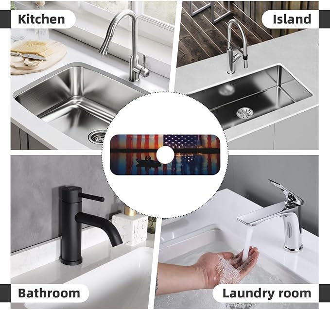 Fishing Red USA Flag Kitchen sink faucet pad, strong water absorption, anti slip