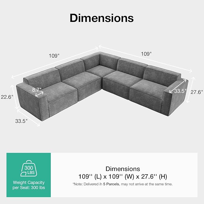 Novilla 109" Modular Sectional Sofa, No Assembly Cloud Sectional Couch