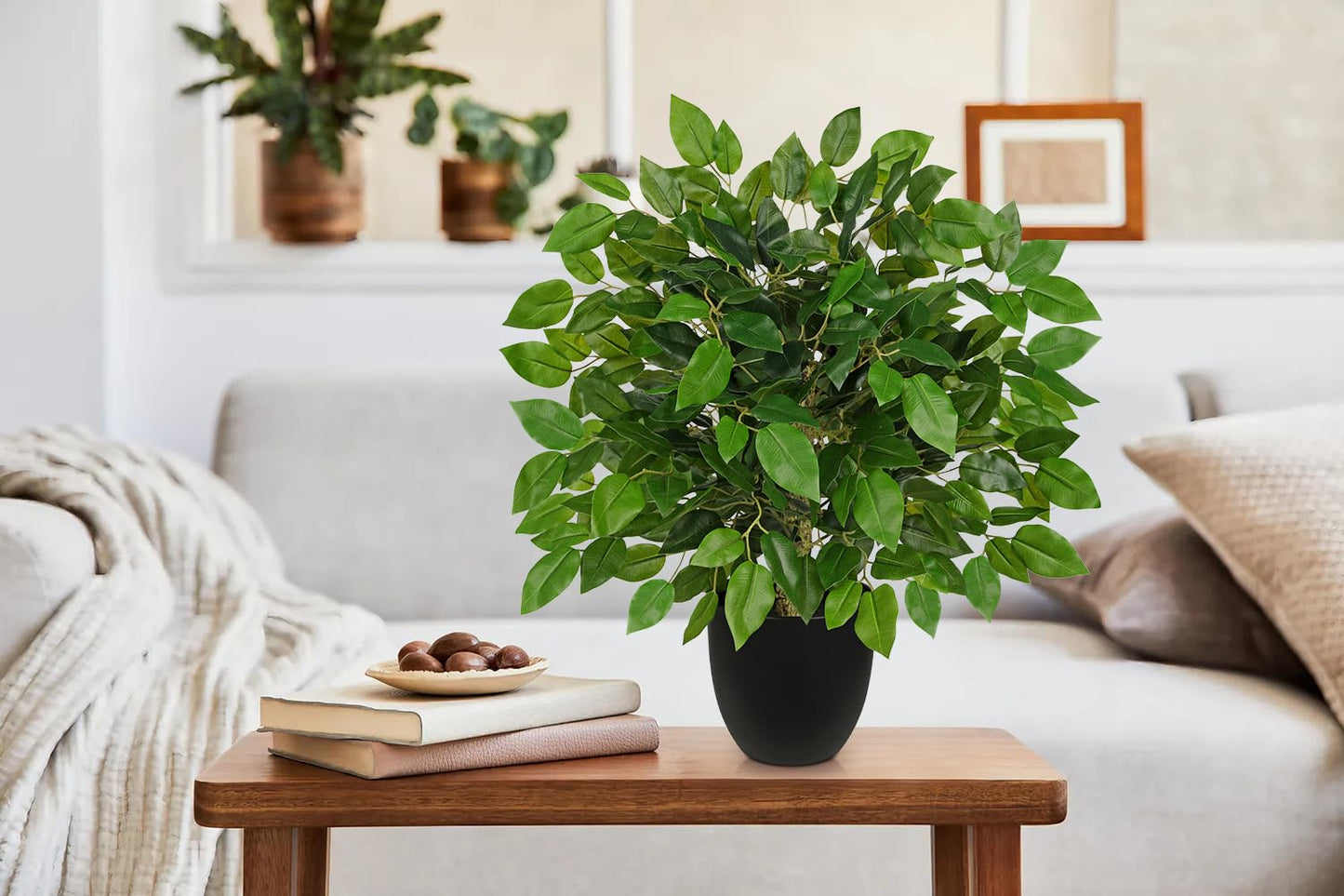 GnFlus Fake Plant 19.6'' Small Artificial Plants Indoor Ficus Fake Potted Plant with 28 Branches Faux Tropical Silk Plants for Home Living Room Desk Office Table Kitchen Counter Shelf Décor