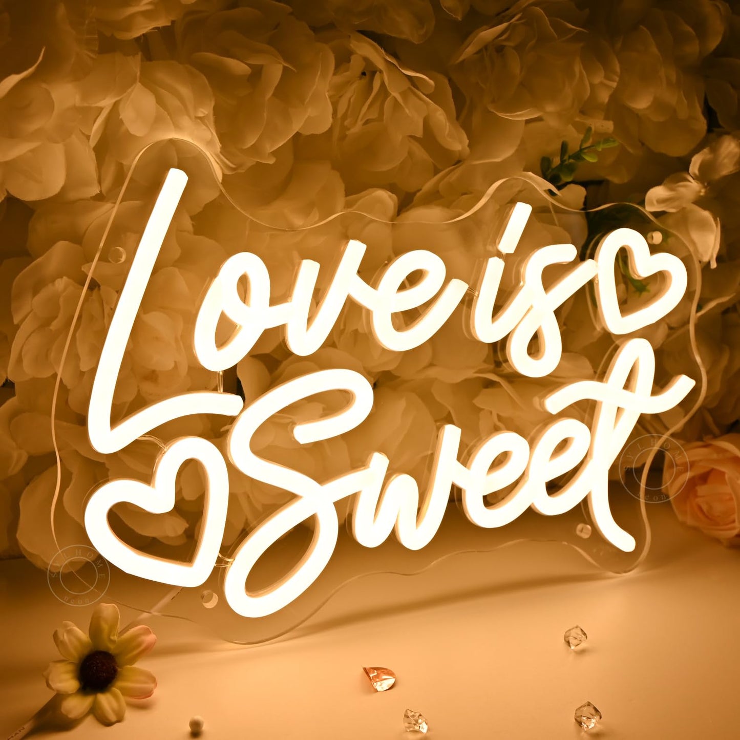 SYLHOME Love Is Sweet Led Neon Light Sign Home Candy Dessert Snack Bar Kitchen Wedding Birthday Party Wall Sign Decor Christmas Heart Gifts 11.81" X 7.6" USB