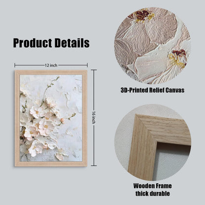 Framed 3D Floral Texture Canvas Wall Art Relief Textured Floral Oil Painting Modern Neutral Floral Poster Gallery Framing Plant Decor Living Room Bedroom 12x16inch x 2 Ready to Hang
