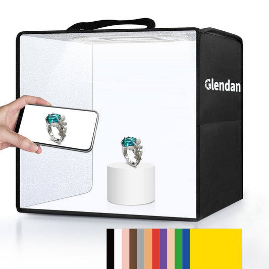 Glendan Mini Photo Studio Light Box, 12"x12" Professional Light Box Photography, Portable Folding Photo Box with CRI >95 112 LED Lights + 6 Kinds Double-Sided Color Backdrops for Product Photography
