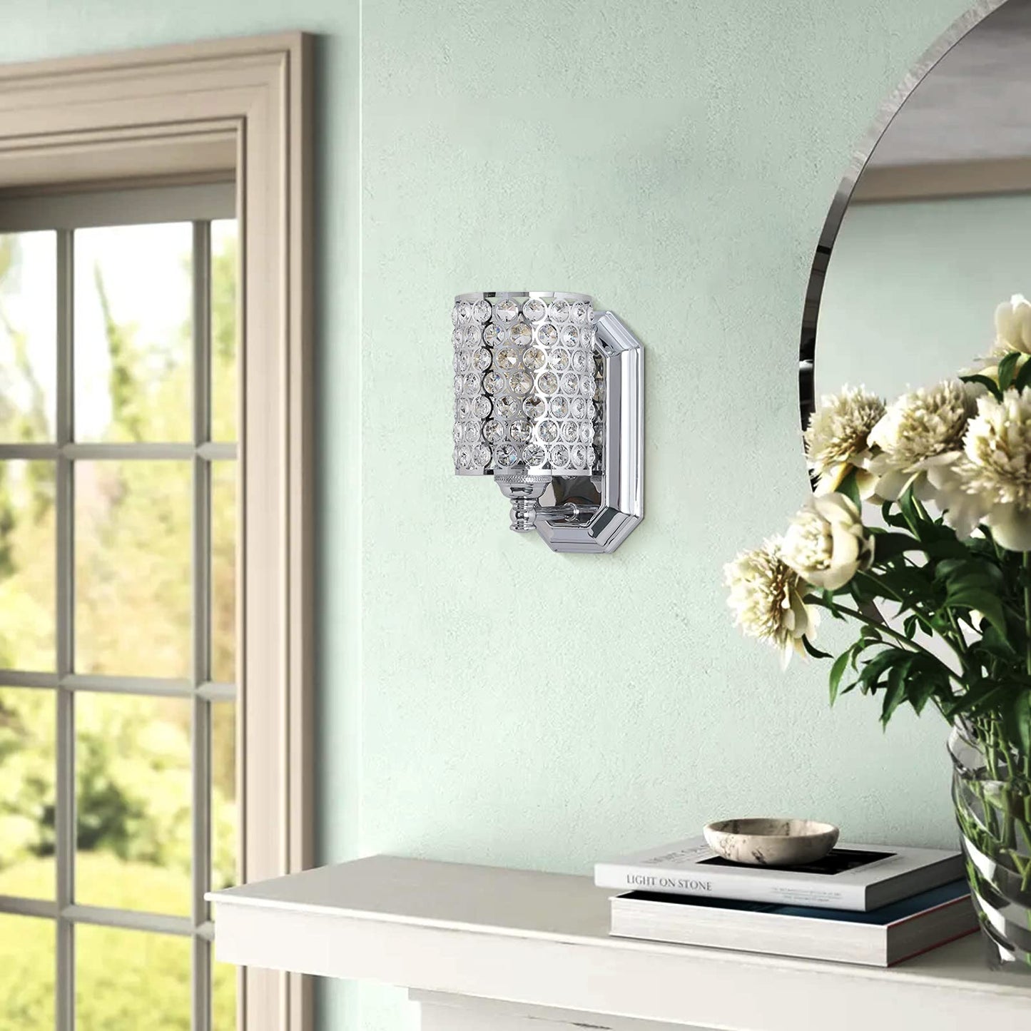 Crystal Wall Sconce Chrome Dry&Wet Dual Use 2 Pack 1 Light UL Certified
