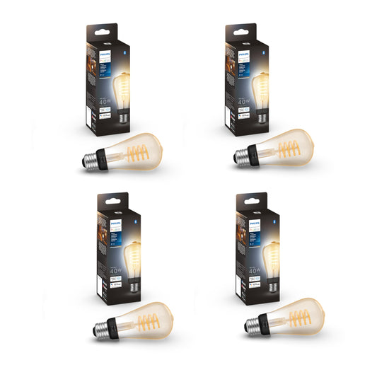 Philips Hue Smart 40W ST19 Filament LED Bulb - White Ambiance Warm-to-Cool White Light - 4 Pack - 550LM - E26 - Indoor - Control with Hue App - Works with Alexa, Google Assistant and Apple Homekit