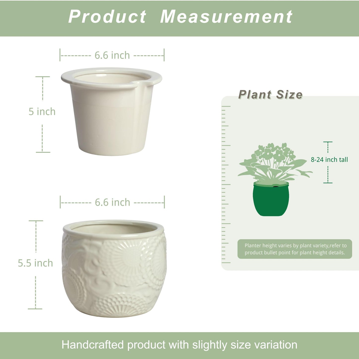 HERDUK 6.5” Ceramic Self Watering African Violet Planter with Embossed Floral Design – Durable Indoor Plant Pot for Orchids, Succulents, and Houseplants
